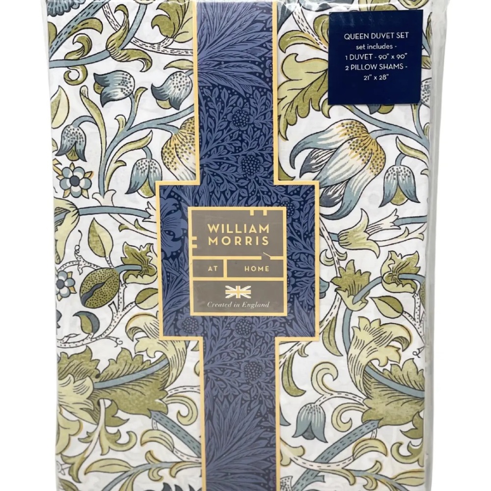 NEW WILLIAM MORRIS KING SIZE DUVET SET COTTON BEDDING COVER BLUE/GREEN/GOLD 3PC